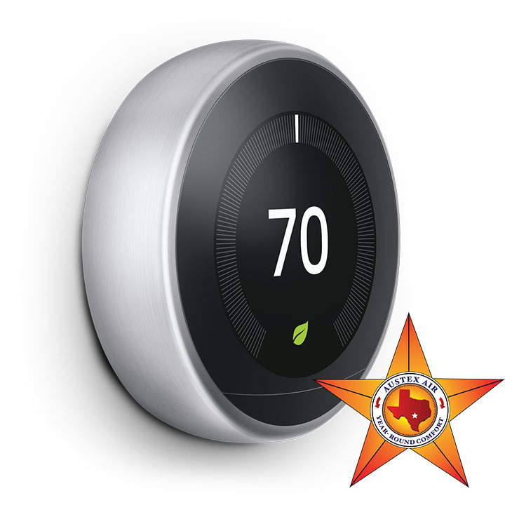 Nest smart thermostat installed for energy efficient HVAC system in Georgetown Texas home